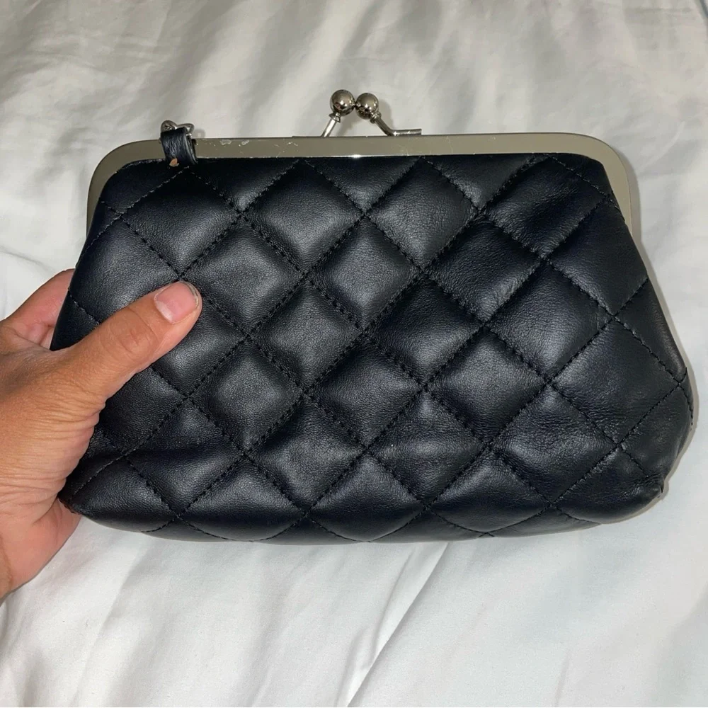 Margot New York Quilted Leather Chain Strap Clutch‎ Bag 12x5